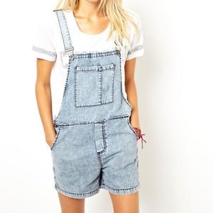 ASOS Denim Overall Shorts in Vintage Wash
